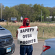 A Somali protester outside the Pilgrim Pride plant in Minnesota
